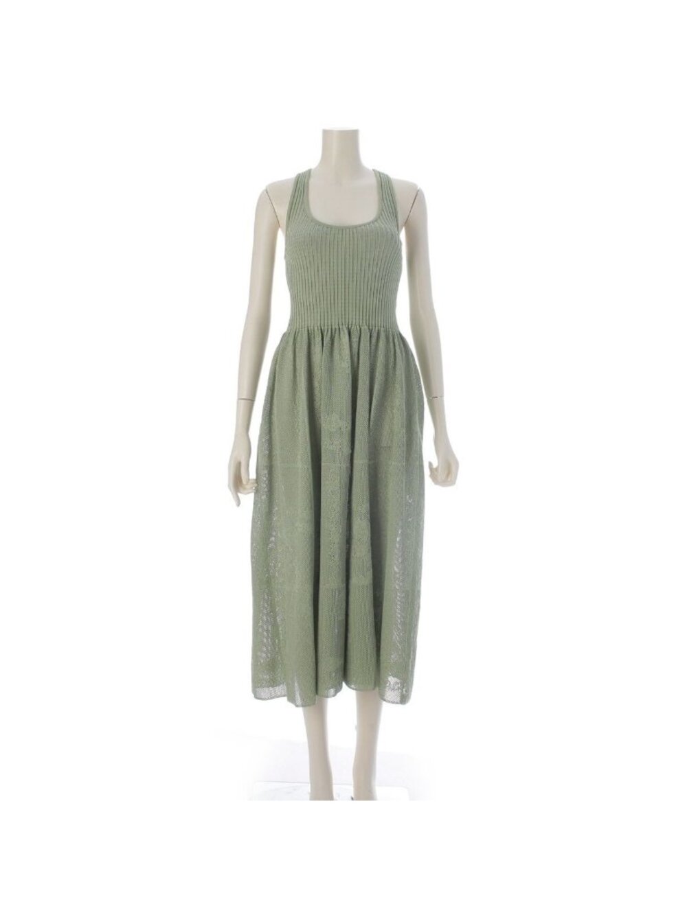 Hermes 2025 Silk en Desordre a Fleurs Mesh Knit Sleeveless Dress Mint Green 36